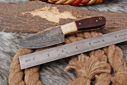 HS-736 Custom Handmade Damacsus Steel Skinner knife - Wood & Bone Handle