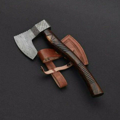 Handmade Damascus Steel Viking Axe – Rose Wood Handle | Hunting Axe | HS-1015