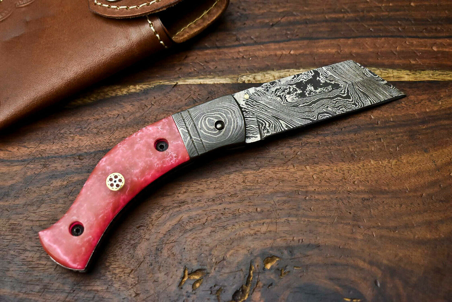 HS-1136 Custom Handmade Damascus Steel Blade Liner-Lock Pocket Folding Knife| CORIAN