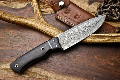 HS-402 | Custom Handmade Awesome Black Sheet Handle Damascus Steel Hunting Knife - Great Price