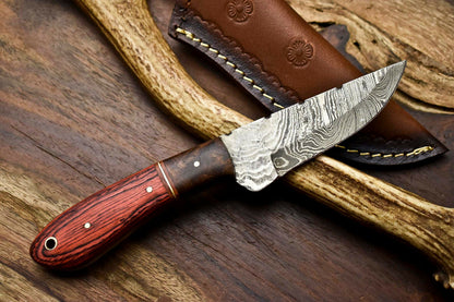 HS-681 Custom Handmade Damascus Steel Skinner Knife - Beautiful Wood Handle