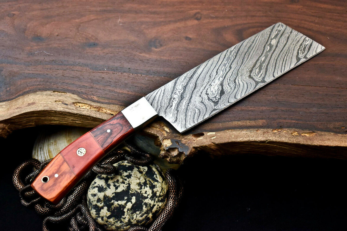 HS-283 Hand Made Damascus Steel Blade Chopper Cleaver Knife Full Tang Knife | Hard Wood