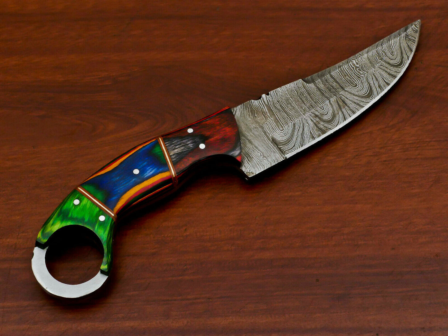 HS-563 HAND MADE DAMASCUS BLADE SKINNING HUNTING KNIFE - FULL TANG - PAKKA WOOD