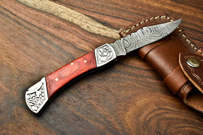 HS-1129 '' Hand Made Damascus Steel Blade Back Lock Folding Knife