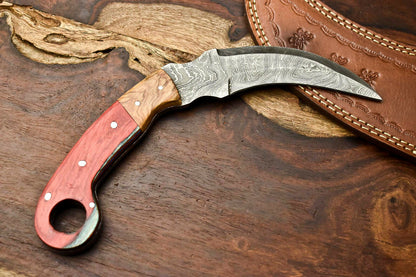 HS-905 Custom Handmade Damascus Hunting Blade Karambit Camping Full Tang Knife