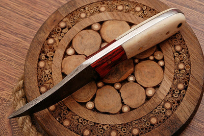 HS-758 Custom Handmade Damascus Steel Skinner Knife 6.0 inch Overall And Camel Bone+Hard Wood Handle