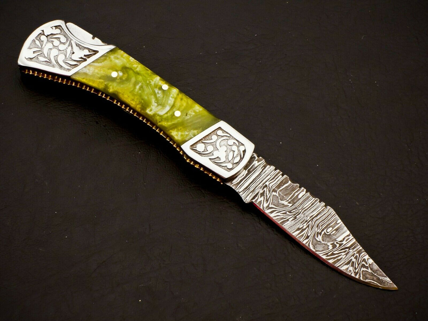 Damascus Folding Knife Back Lock Knife Resin Handle Knife HS-1107
