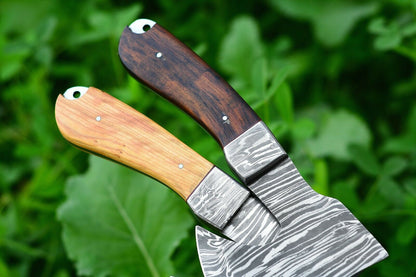HS-1048 A Pair Of Custom Handmade Damascus Steel Viking Axe wood handle & Leather sheath