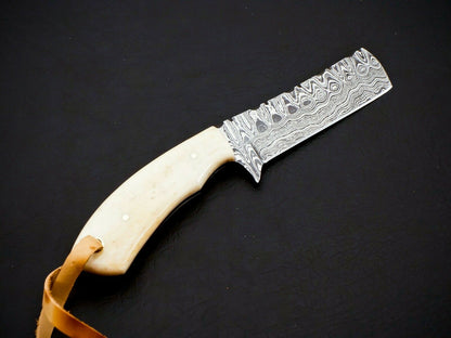 Hand Forged Damascus Steel Bull Cutter Knife 6" – Full Tang | HS-973