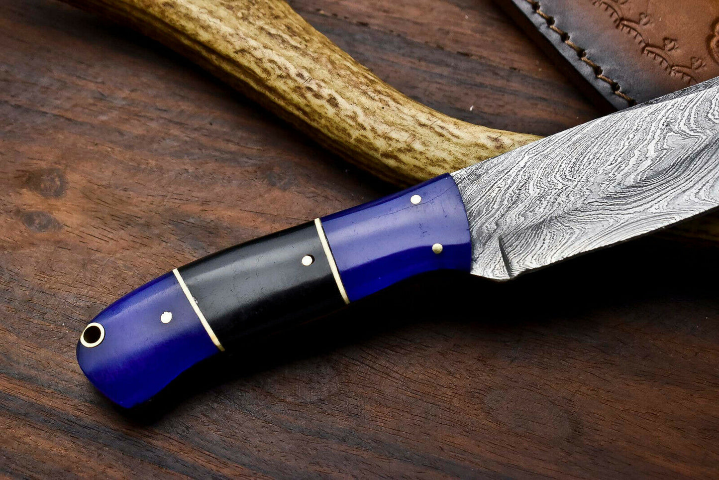 HS-409 | Custom Handmade Camel Bone & Buffalo Horn Handle Damascus Steel Hunting Knife - Great Price