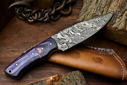 HS-674 Custom Handmade Damascus Steel Skinner Knife - Beautiful Hard Wood Handle