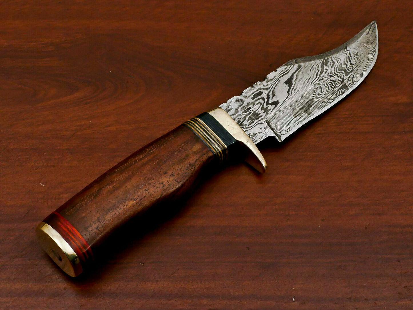 HS-372 '' CUSTOM MADE HAND FORGED DAMASCUS FIXED BLADE HUNTING KNIFE - BRASS GUARD-