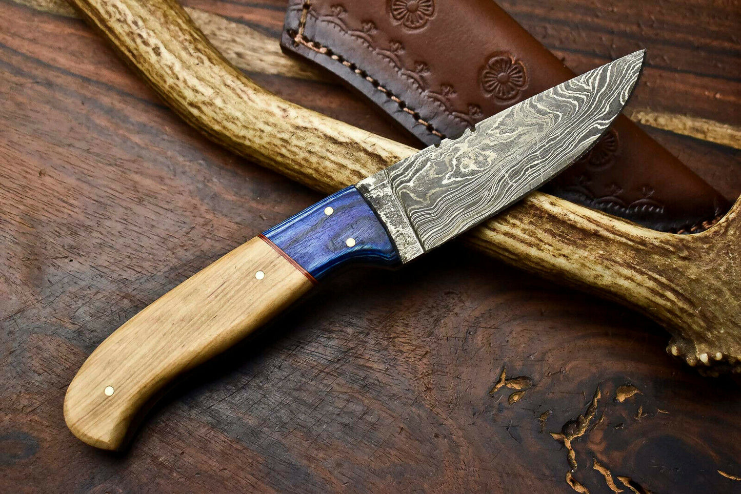HS-619 Handmade Damascus Skinning Blade Camping Full Tang Knife