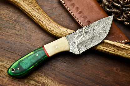 HS-683  Custom Handmade Damascus Steel Skinner Knife - Beautiful Bone Wood Handle