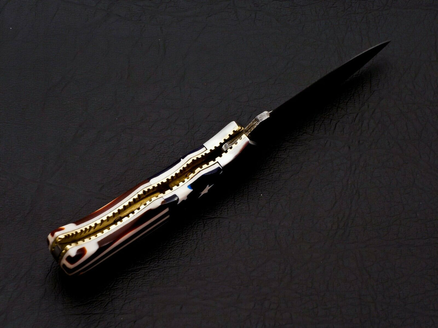 HS-1117 Rare Custom Hand Forged Damascus Steel Back Lock Resin Handle Knife