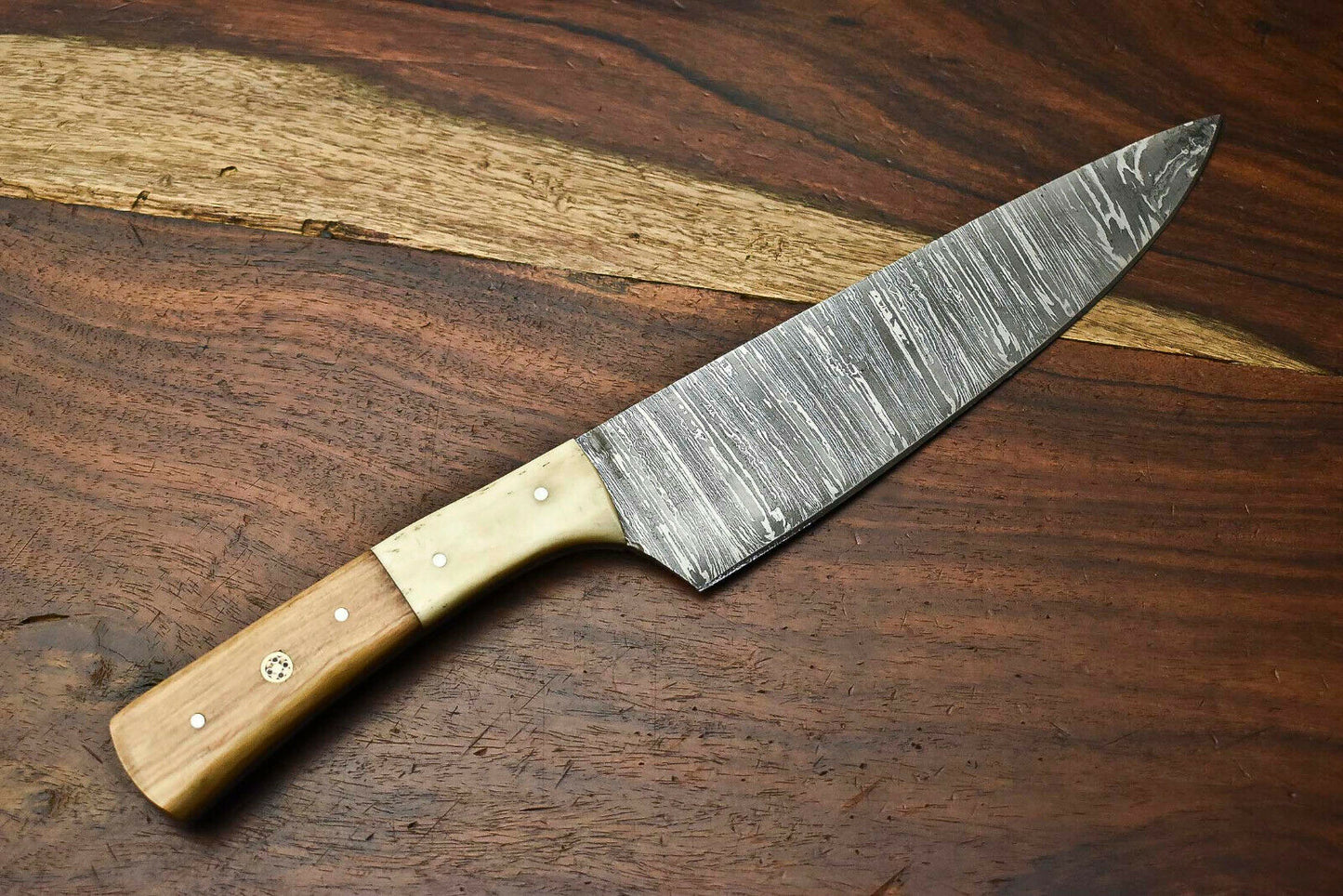 HS-263 Hand Made Damascus Steel Blade Chef Kitchen Full Tang Knife | OLIVE WOOD best gift for mom
