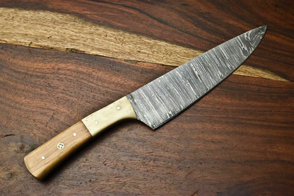 HS-263 Hand Made Damascus Steel Blade Chef Kitchen Full Tang Knife | OLIVE WOOD best gift for mom