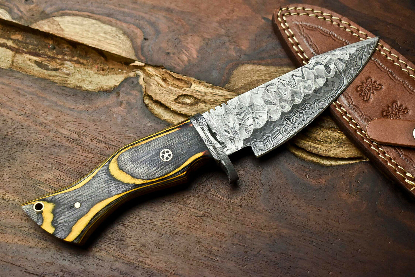 HS-395 | Handmade Damascus Steel Blade Hunting Knife | HARD WOOD