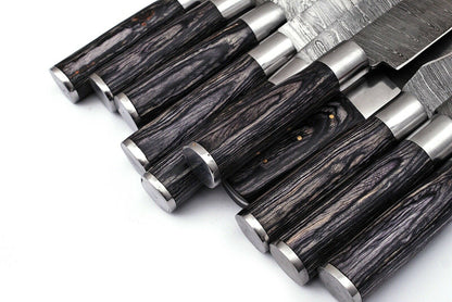 HS-182 Custom Handmade Damascus Steel Chef/Kitchen Knives Set lot of ten - Hard Wood Handle