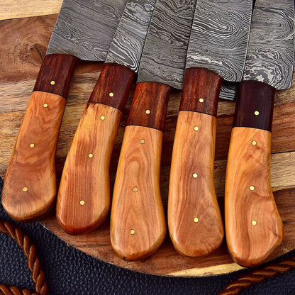 HS-149 Custom Handmade HAND FORGED DAMASCUS STEEL CHEF KNIFE Set Kitchen Knives