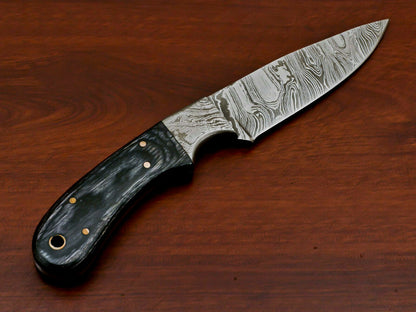 HS-374 HANDMADE DAMASCUS CUSTOM PAKKA WOOD HANDLE SKINNING CAMPING KNIFE