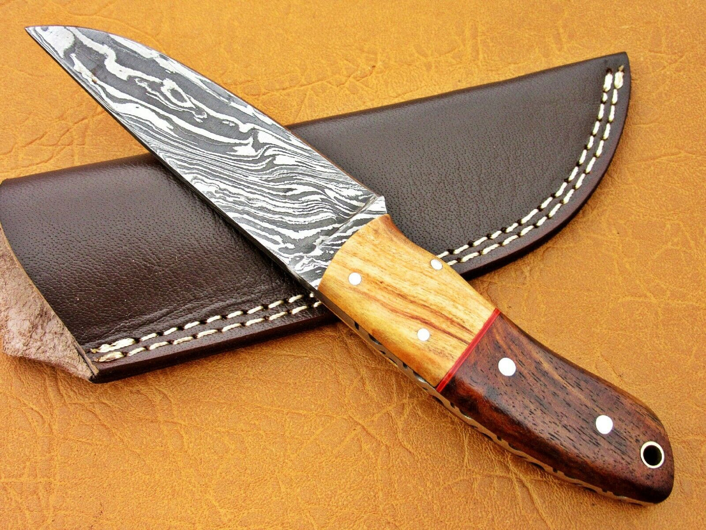 HS-773 Custom Handmade Damascus Skinner Knife With Wood Handle