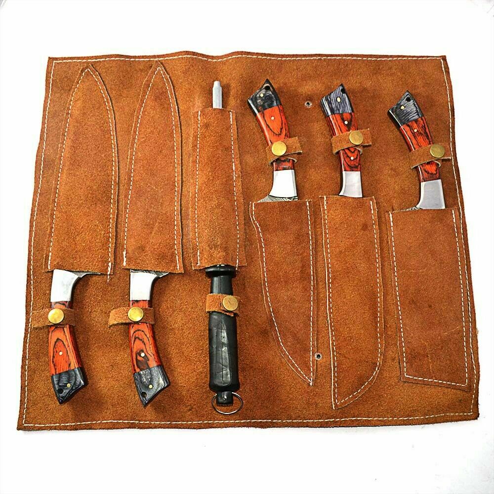 Custom Handmade Damascus Steel Chef Knife Set – Hand Forged Kitchen Knives | HS-106