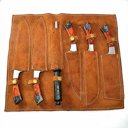 Custom Handmade Damascus Steel Chef Knife Set – Hand Forged Kitchen Knives | HS-106