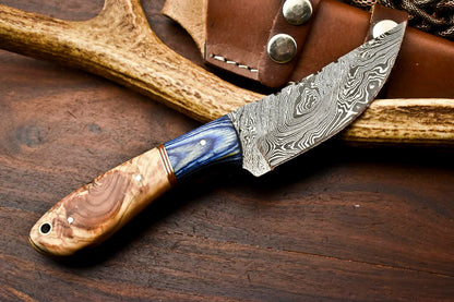 HS-612 Handmade Damascus Skinning Blade Camping Full Tang Knife