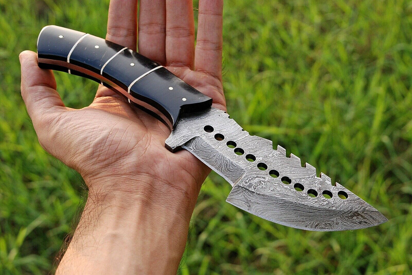 HS-944 Custom Handmade Damascus Tracker-Hunting Knife With Buffalo Horn Handle
