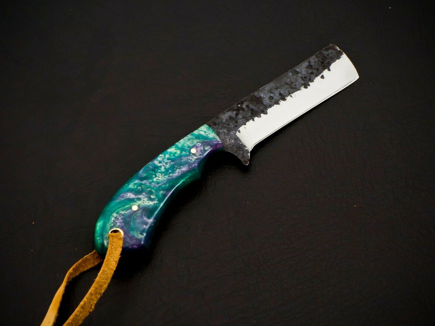 HS-956 Carbon Steel Cowboy Bull Cutter Knife – 7.5 Inch, Resin Handle, Leather Sheath