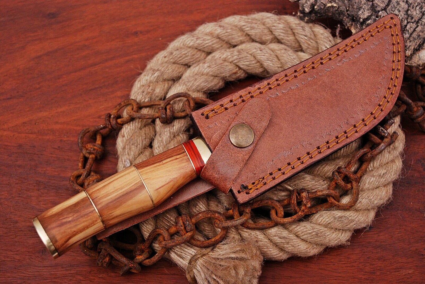 HS-431 | Custom Handmade Damascus Steel Hunitng Knife Camping - Wood Handle