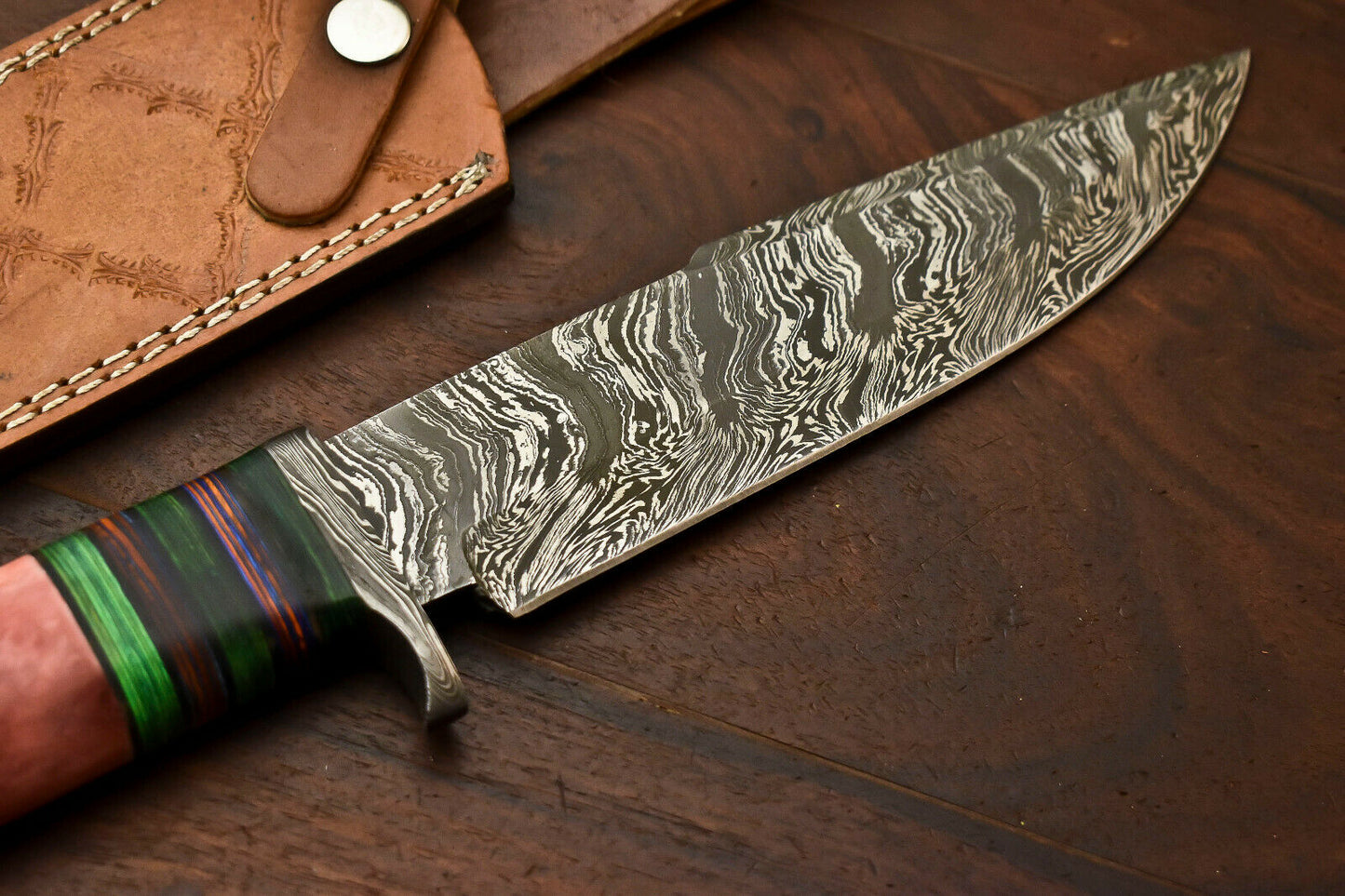 HS-330 | Custom Handmade Damascus Steel Hunitng/Bowie Knife - Colour Camel Bone Handle