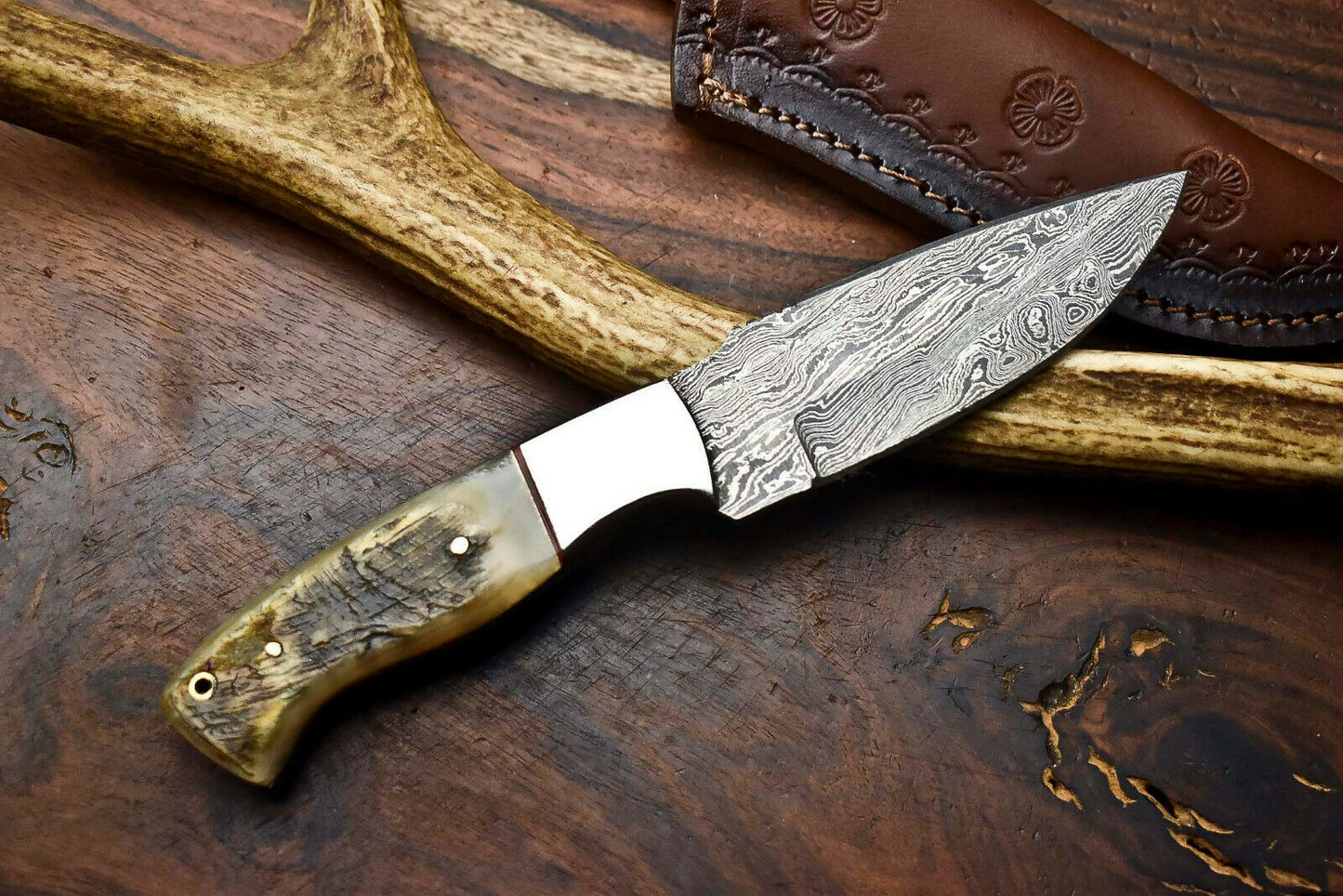 HS-631 Handmade Damascus Skinning Blade Camping Full Tang Knife