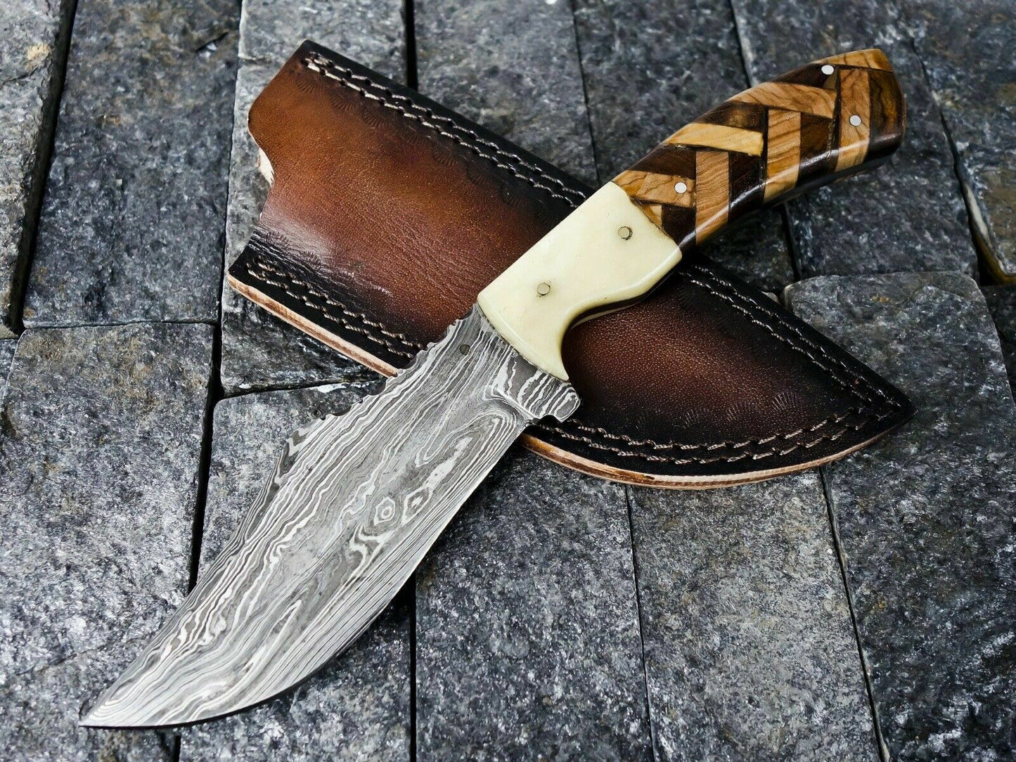 HS-384 '' Custom Handmade Damascus Steel Hunting Dagger Skinner Knife W/Sheath