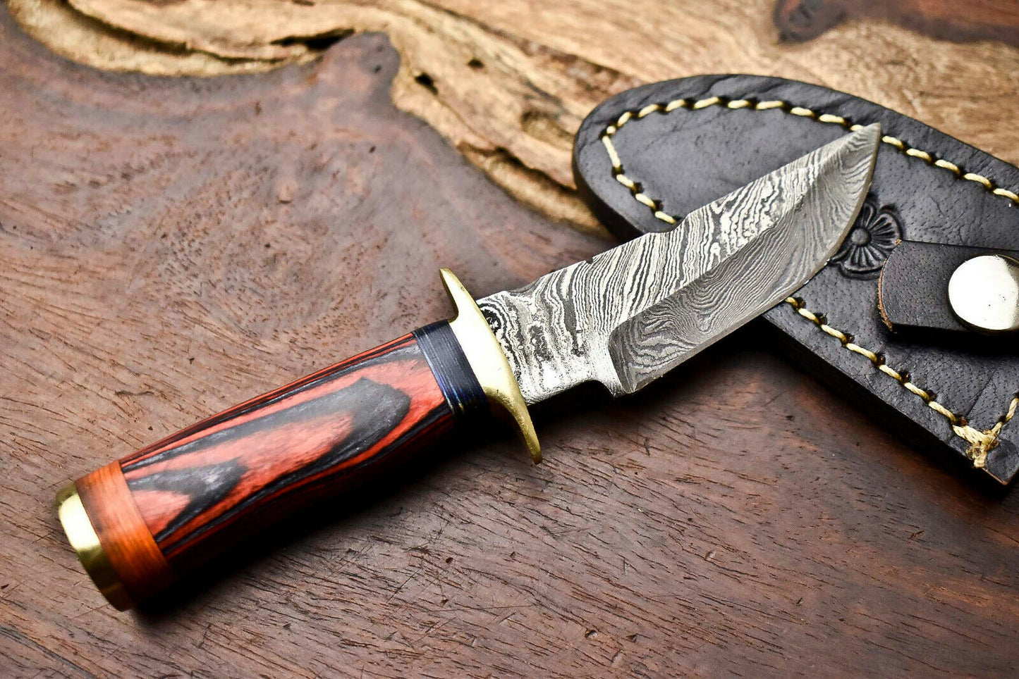 HS-398 | Custom Hand Made Damascus Steel Blade Hunting Miniature Knife | HARD WOOD