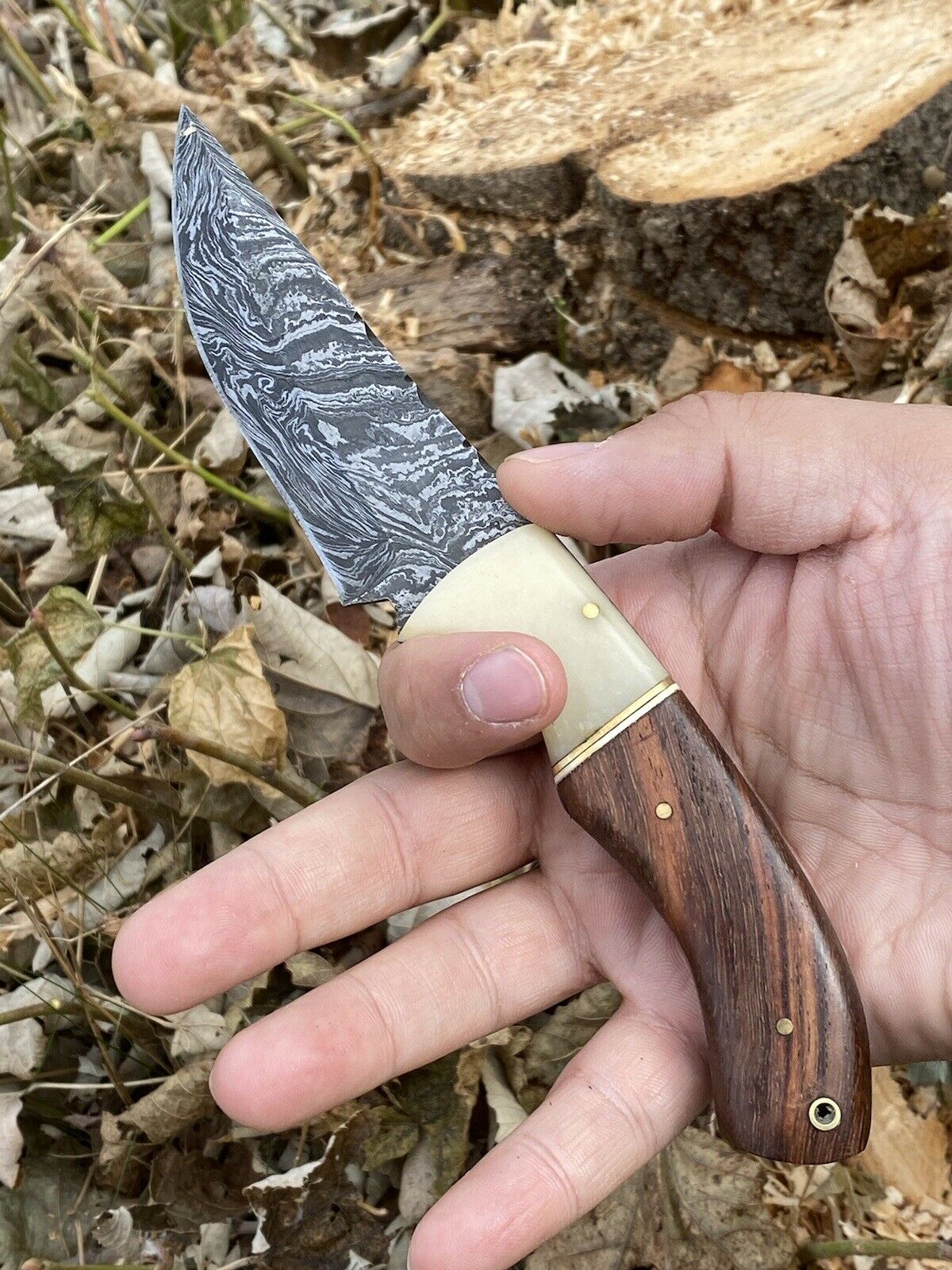 HS-572 Custom Hand Forged Damascus Steel HUNTING Knife W/ Wood Handle / Full Tang