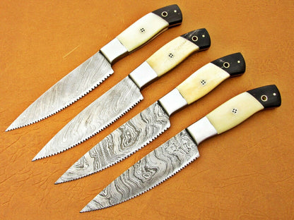HS-192 Custom Handmade Damascus Kitchen Knives With Camel Bone & Buffalo Horn Hanlde