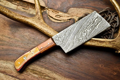 HS-278 Hand Made Damascus Steel Blade Chopper Cleaver Knife Full Tang Knife | Hard Wood