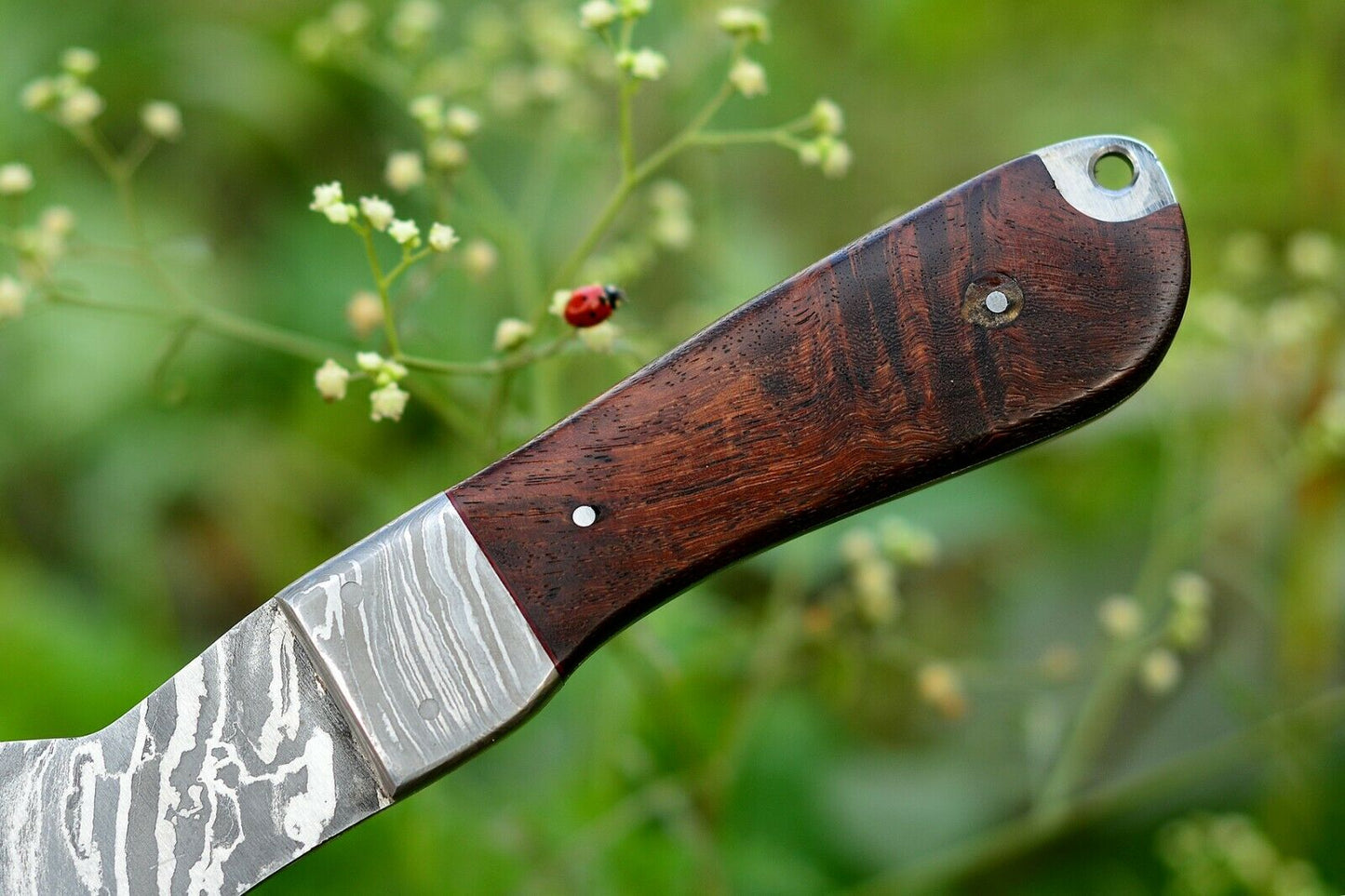 HS-1049 Damascus Viking Axe Rose wood handle with Leather sheath 9''