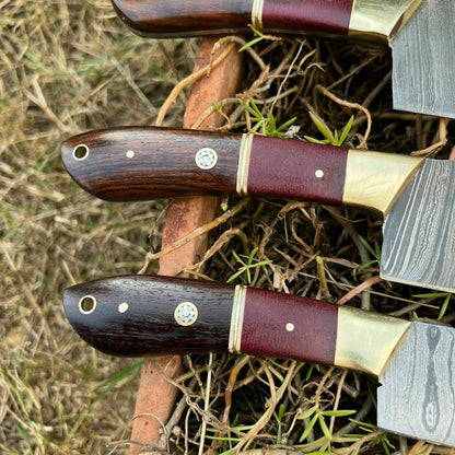 HS-128 '' Hand Forged Damascus Steel Hunting Chef Kitchen Knife Set W/ Sheath