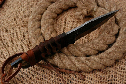 HS-755 Custom Hand Forged Railroad Steel Skinner Knife 8.0 inch Overall And Leather Cord Handle