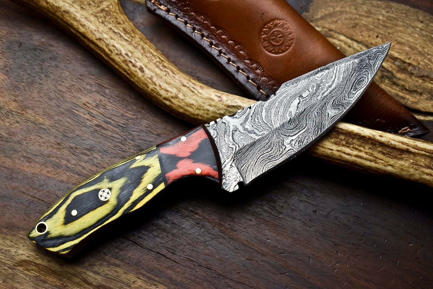 HS-616 Handmade Damascus Skinning Blade Camping Full Tang Knife