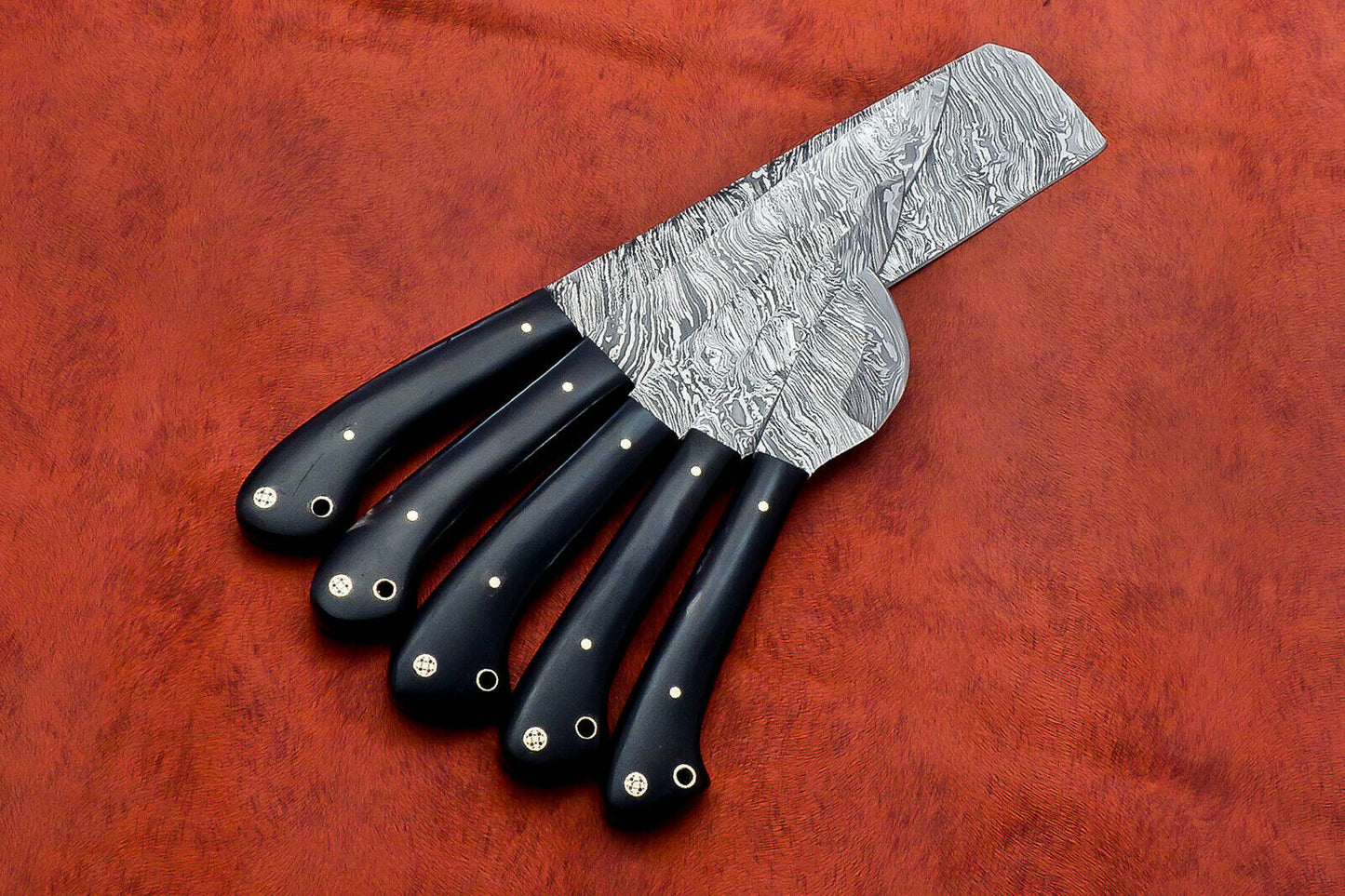 Hs-139 Custom Handmade Damascus Steel 5 Piece Chef Set with Buffalo Horn Handle