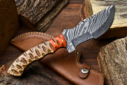 HS-919 Custom Handmade Damascus Hunting Blade Hunter Camping Tracker Full Tang Knife