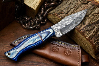 HS-675  Custom Handmade Damascus Steel Skinner Knife - Beautiful Hard Wood Handle