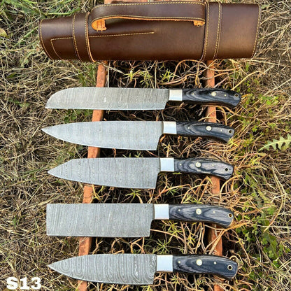 HS-132 '' Hand Forged Damascus Steel Hunting Chef Set Kitchen Knife W/ Sheath
