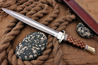 HS-1103 | Custom Handmade Steel D2 Fighter Hunting Combat Mini Sword knife With Wood Handle