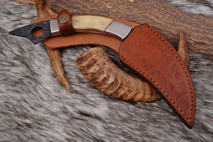 HS-913 Custom Handmade High Carbon Steel Karamabit Knife With Camel Bone Handle