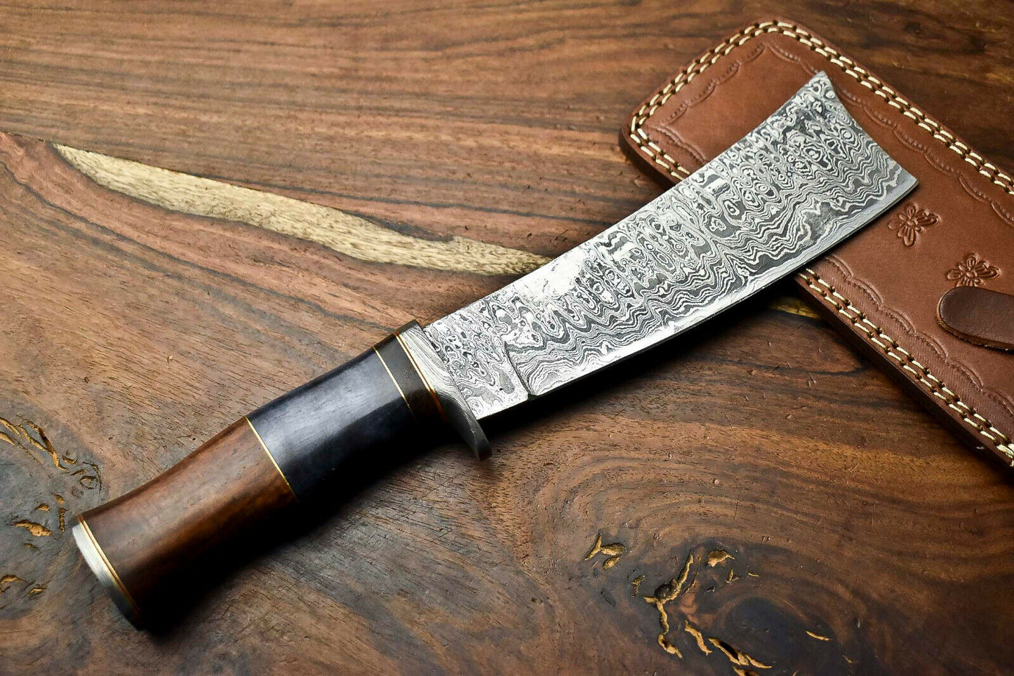 HS-315 Custom Hand Made Damascus Steel Blade Bowie Hunting Knife | CAMEL BONE